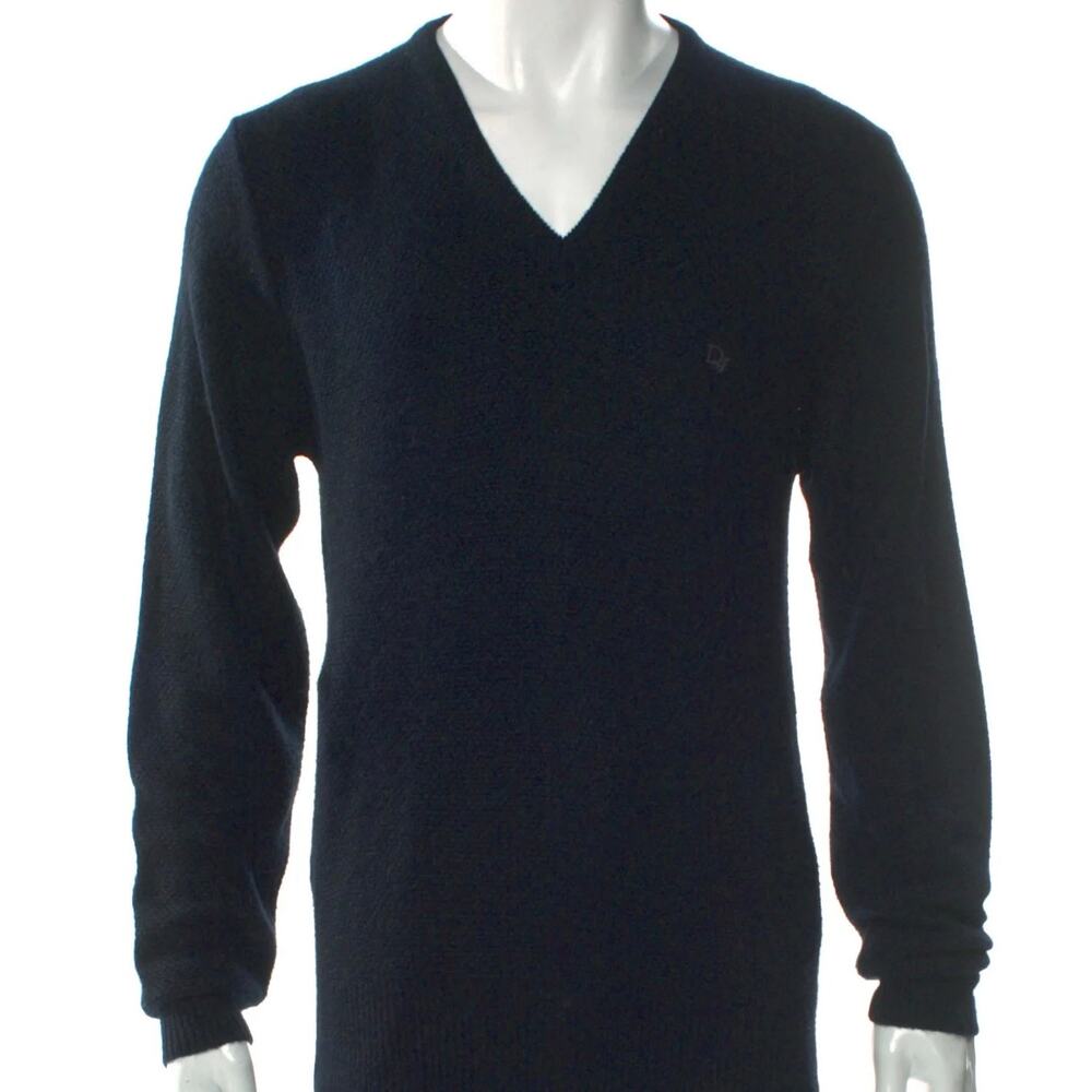 Vintage Christian Dior V Neck Sweater Navy Minimakist Logo Knit XL USA